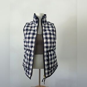 J.Crew Navy Gingham Quilted Puffer Vest Size S